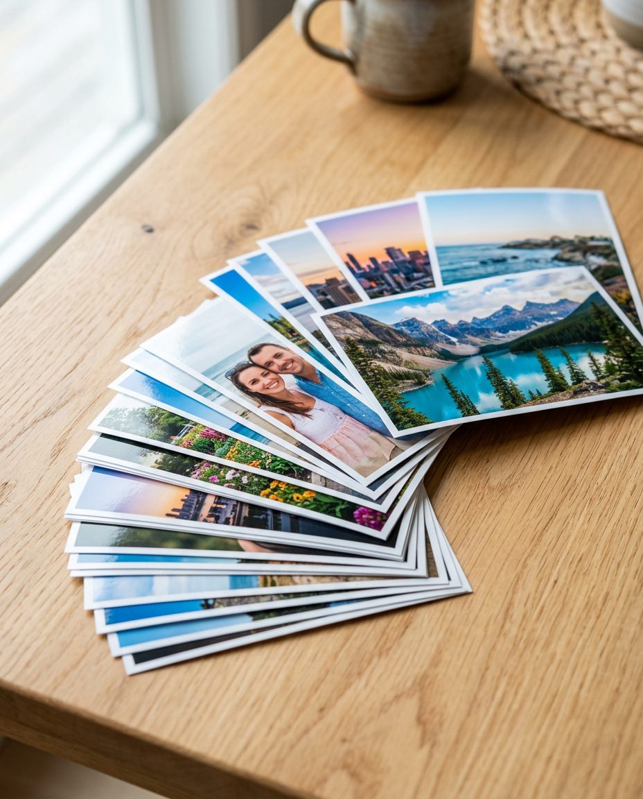 Stack of glossy photo prints